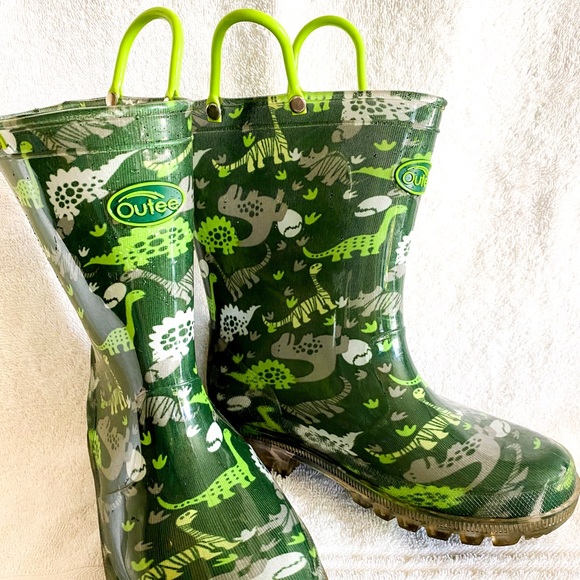Outee Dinosaur Youth Rain Boots Light Up - Picture 1 of 5
